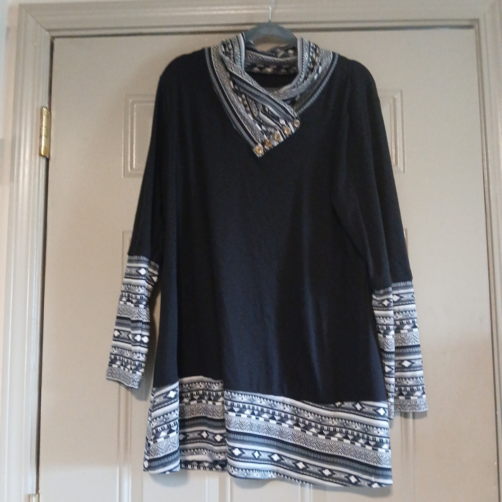 Bebonnie Women’s Black Tunic Long Sleeve Geometric XXXL